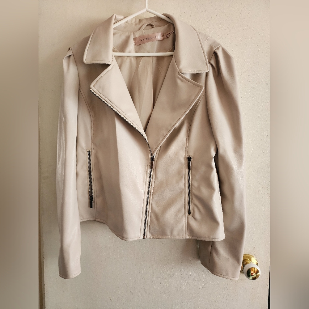 ESQUALO Cream Faux Leather Jacket Size 16
